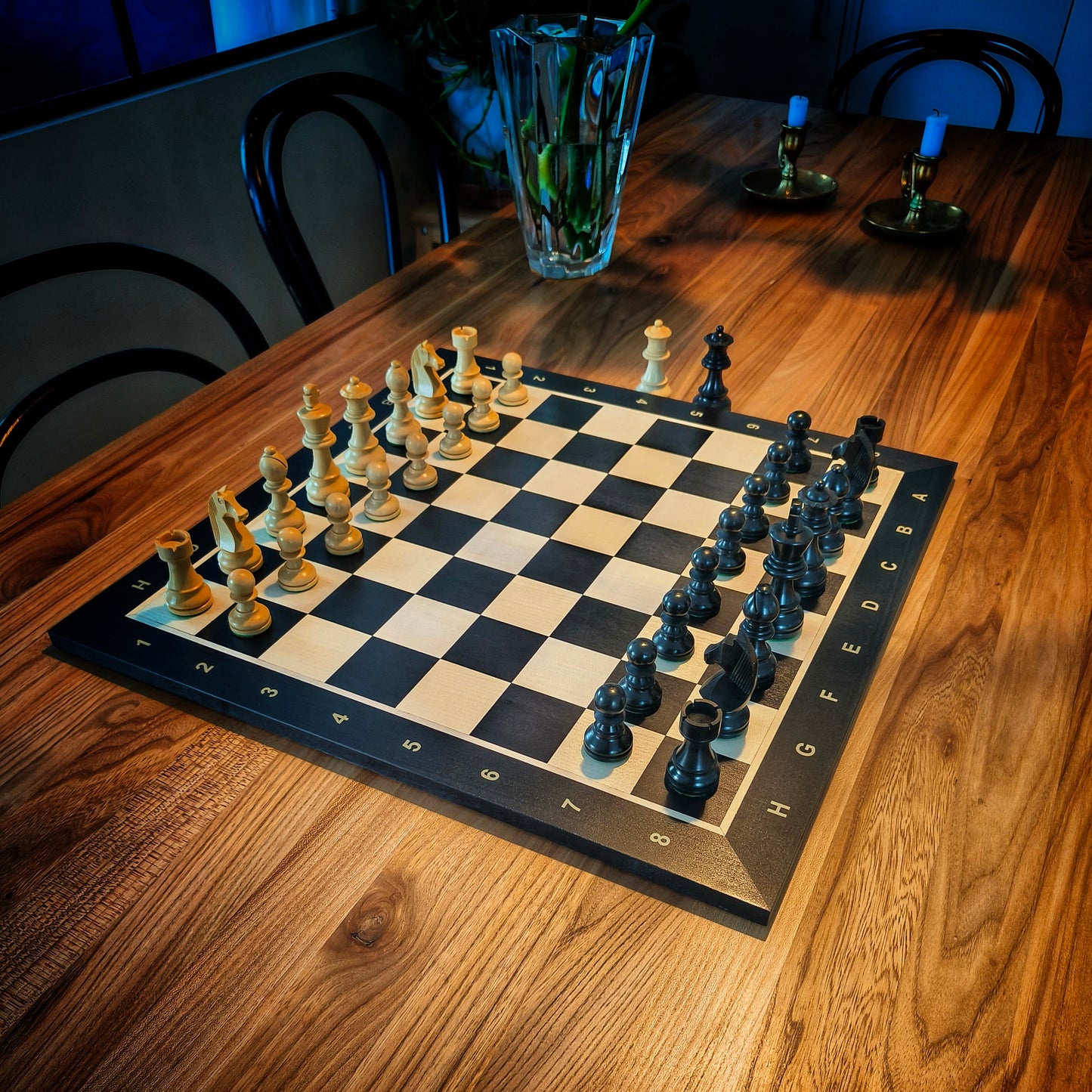 Chess Board BLACK & Chess Pieces GERMAN STAUNTON BLACK