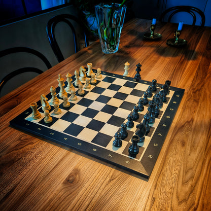 Chess Board BLACK & Chess Pieces GERMAN STAUNTON BLACK