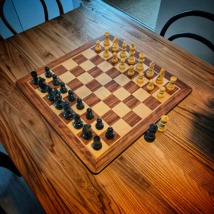 Chess board ROUNDED & Chess Pieces GERMAN STAUNTON BLACK