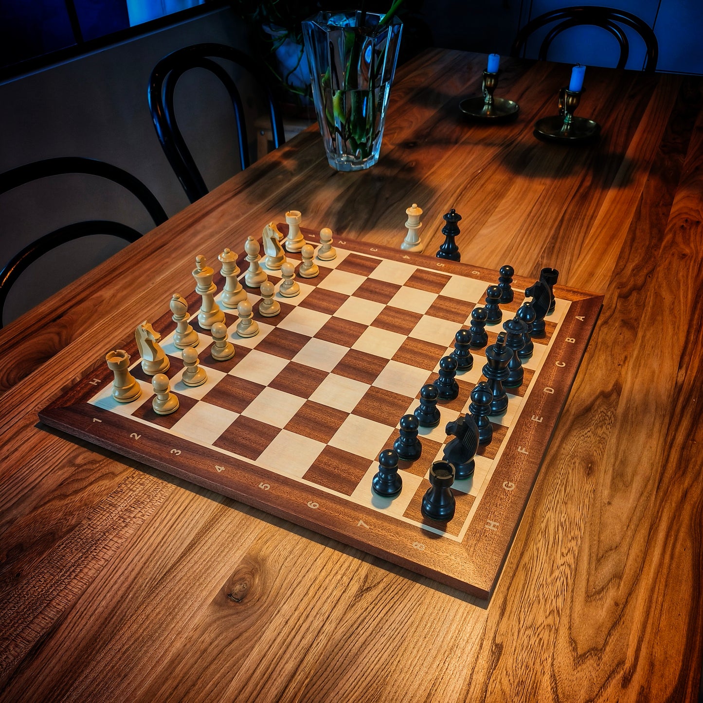 Chess Board MAHOGANY & Chess Pieces GERMAN STAUNTON BLACK